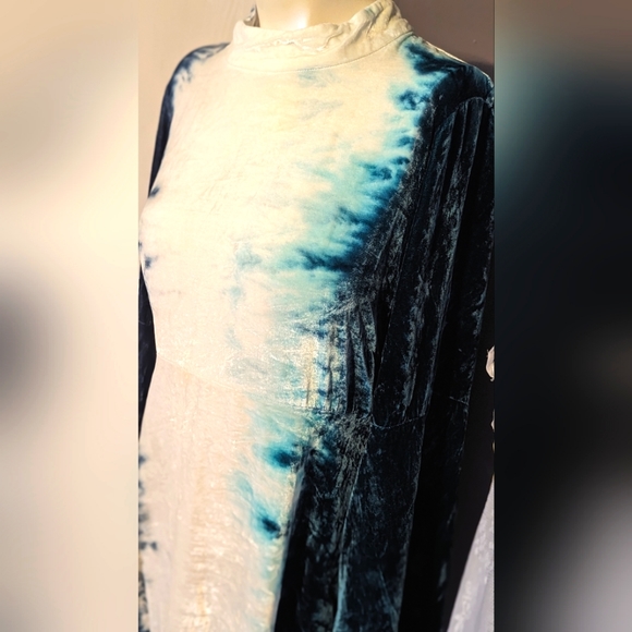 Hippie boho Chasor medium velvet bell sleeve festival dress tie-dye teal navy - Picture 6 of 7